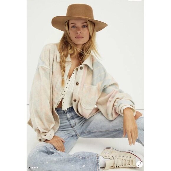 Free People Jackets & Blazers - Free People Women's Sz M Kiwi Ruby Pastel Sunflower Shirt Jacket Shacket